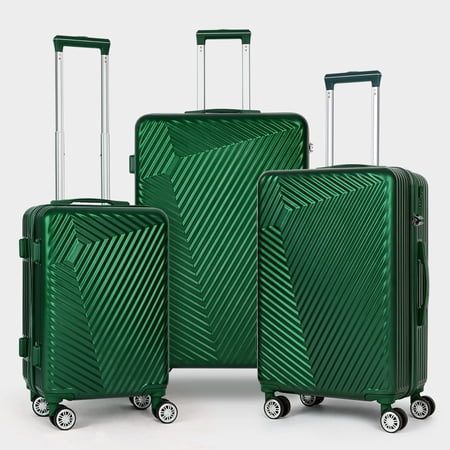 Luggage 3-Pieces Set ABS Durable Suitcase With Spinner Wheels Green 20"24"28"