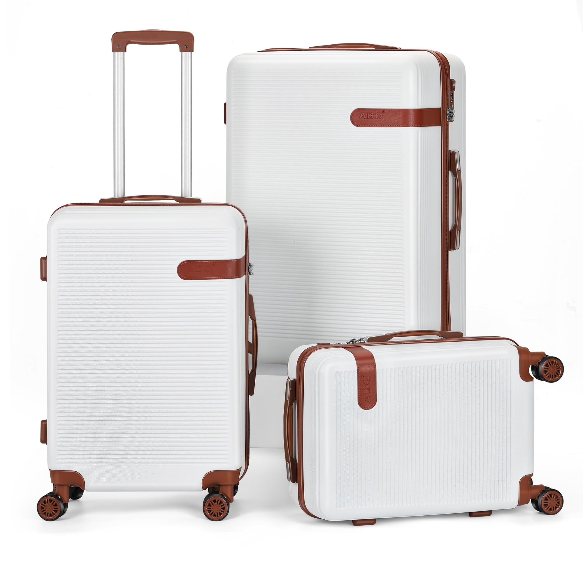 Luggage 3-Pieces Set ABS Durable Suitcase with Spinner Wheels Cream White 20"24"28"