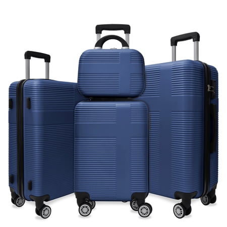 Luggage 4 Piece Set with Spinner Wheels  Hardshell Lightweight Suitcase with TSA Lock Checked Luggage Dark Blue(12/20/24/28in)