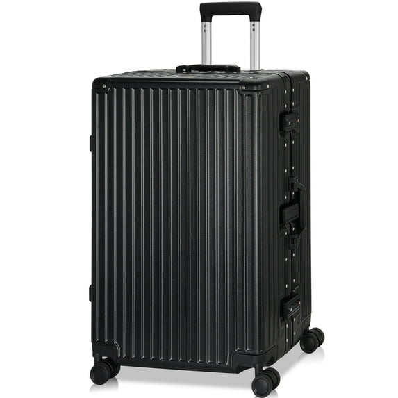 Luggage Aluminium Frame PC ABS Hardshell Suitcase with Spinner Wheels TSA Lock Zipperless Luggage 28 inch Black