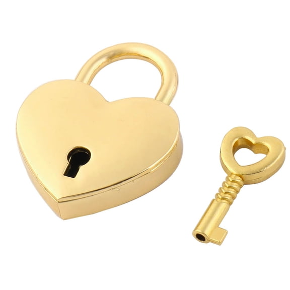 Luggage Bag Metal Heart Shaped Security Locks Padlock Gold Tone w Key
