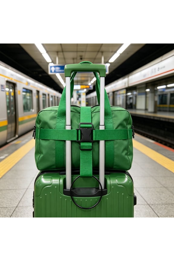 Luggage Connector Straps – Elastic Bungee for Suitcase Handle, 25.2" x 2.4", Travel Strap for Extra Bag, Green