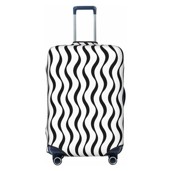 Luggage Cover Anti Scratch, Black White Wave Pattern Elastic Suitcase Protector Fits 18-32 Inch Luggage