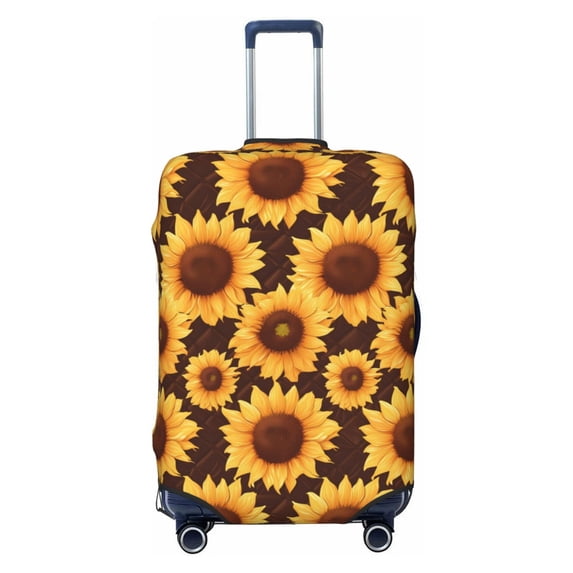 Luggage Cover Anti Scratch, Chocolate Plaid Sunflower Elastic Suitcase Protector Fits 18-32 Inch Luggage