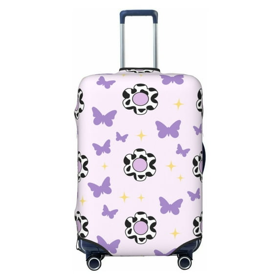 Luggage Cover Anti Scratch, Cow Print Flowers Butterfly Elastic Suitcase Protector Fits 18-32 Inch Luggage