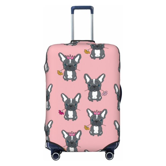 Luggage Cover Anti Scratch, Cute French Bulldog Flower Pink Elastic Suitcase Protector Fits 18-32 Inch Luggage