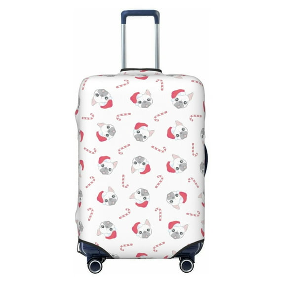 Luggage Cover Anti Scratch, Cute Santa Hat French Bulldog Elastic Suitcase Protector Fits 18-32 Inch Luggage