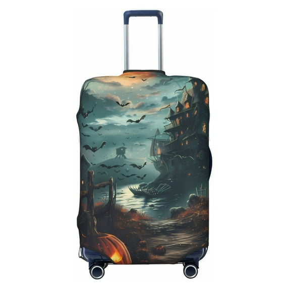 Luggage Cover Anti Scratch, Halloween Pumpkin Castle A Elastic Suitcase Protector Suitcase Covers for Luggage Fits 18-32 Inch Luggage