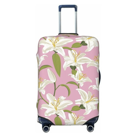 Luggage Cover Anti Scratch, Lilies Flowers Light Pink Elastic Suitcase Protector Fits 18-32 Inch Luggage