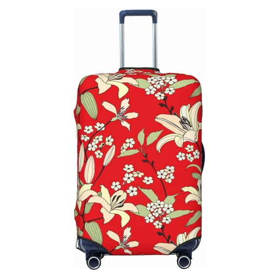 Luggage Cover Anti Scratch, Lilies Flowers Red Elastic Suitcase Protector Fits 18-32 Inch Luggage