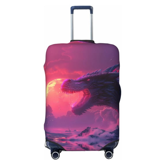 Luggage Cover Anti Scratch, Mystical Dragon Under Moon Elastic Suitcase Protector Fits 18-32 Inch Luggage