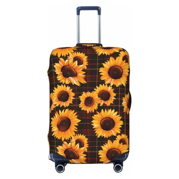 Luggage Cover Anti Scratch, Red Black Plaid Sunflower Elastic Suitcase Protector Fits 18-32 Inch Luggage