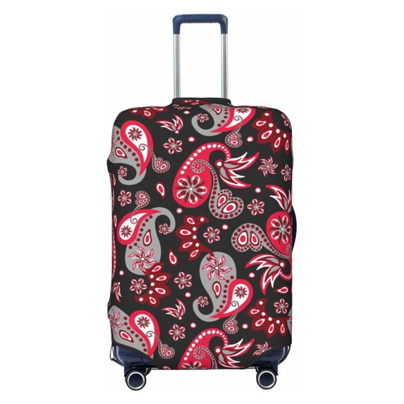 Luggage Cover Anti Scratch, Red Gray Black Paisley Elastic Suitcase Protector Fits 18-32 Inch Luggage