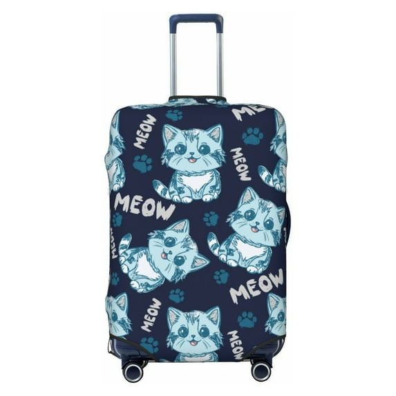 Luggage Cover Anti Scratch, Sketch Cartoon Cat Paw Blue Elastic Suitcase Protector Fits 18-32 Inch Luggage