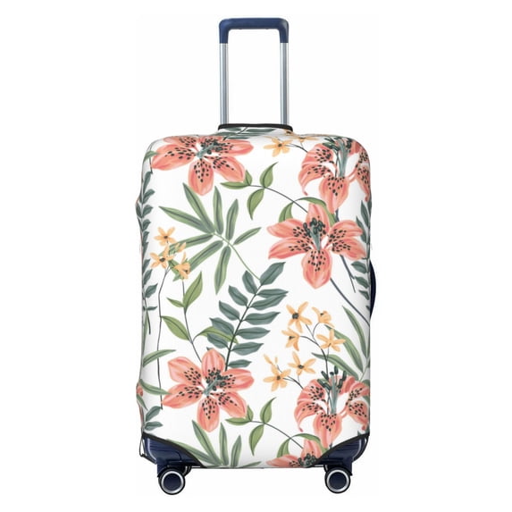 Luggage Cover Anti Scratch, Spot Lilies Flowers Elastic Suitcase Protector Fits 18-32 Inch Luggage