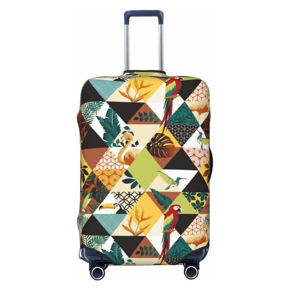Luggage Cover Anti Scratch, Tropical Parrot Flamingo Bird Elastic Suitcase Protector Fits 18-32 Inch Luggage