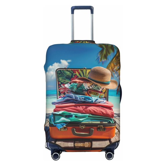 Luggage Cover Anti Scratch, Tropical Vacation Essentials Elastic Suitcase Protector Fits 18-32 Inch Luggage