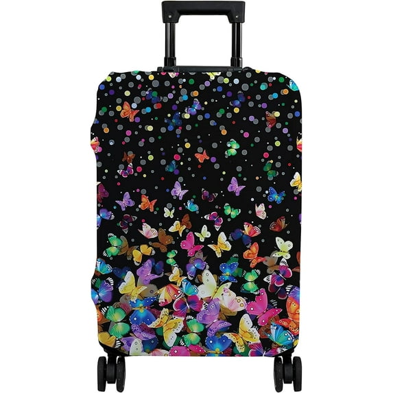 Luggage Cover Approved Travel Suitcase Protector Colorful Butterflies Elastic Washable Beautiful Themed Baggage Covers for 18-20 inch Luggage(S)