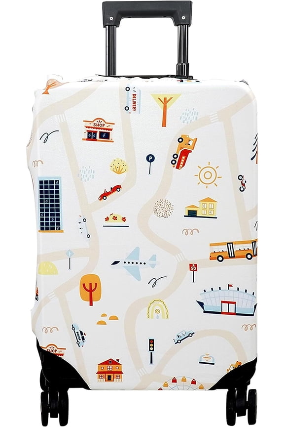 Luggage Cover Approved Travel Suitcase Protector World Map Elastic Washable Baggage Covers for 29-32 inch Luggage (XL)