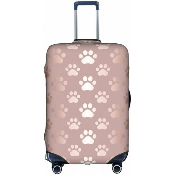 Luggage Cover Elastic Washable Stretch Suitcase Protector Anti-Scratch Travel Suitcase Cover for Kid and Adult, Rose Gold Pet Paws, S (18-21 inch suitcase)