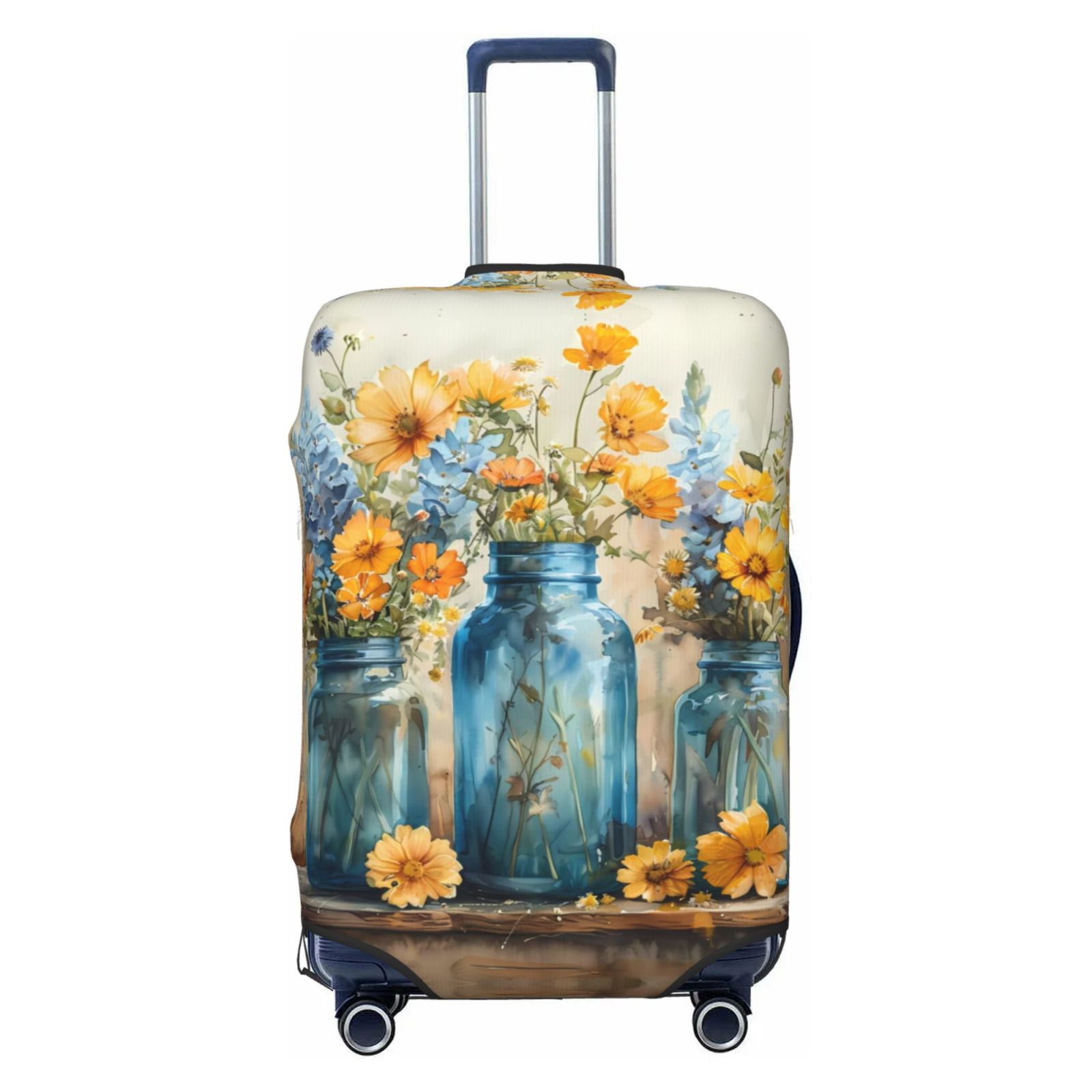 Luggage Cover (No Suicase) Rustic Blue Vase Blossoms Soft Suitcase
