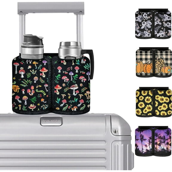 Luggage Cup Holder for Suitcases Travelers Accessories Carry on with Cup Holder Airplane Attachment Drinks Carrier Magic Tape Cup Portable Holder for Luggage Hold Two Coffee Mugs