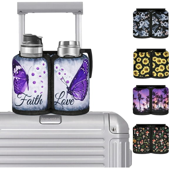 Luggage Cup Holder for Suitcases Travelers Accessories Carry on with Cup Holder Airplane Attachment Drinks Carrier Magic Tape Cup Portable Holder for Luggage Hold Two Coffee Mugs