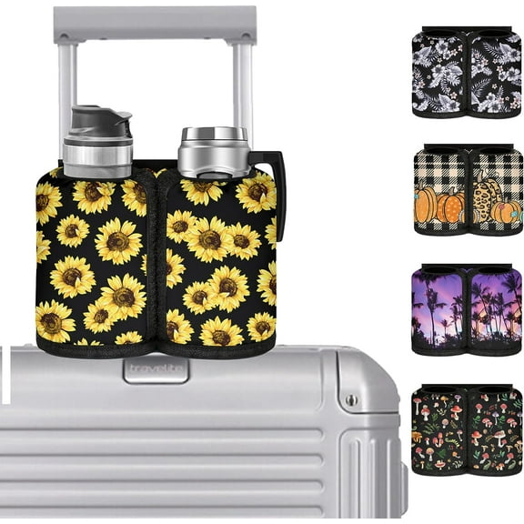Luggage Cup Holder for Suitcases Travelers Accessories Carry on with Cup Holder Airplane Attachment Drinks Carrier Magic Tape Cup Portable Holder for Luggage Hold Two Coffee Mugs