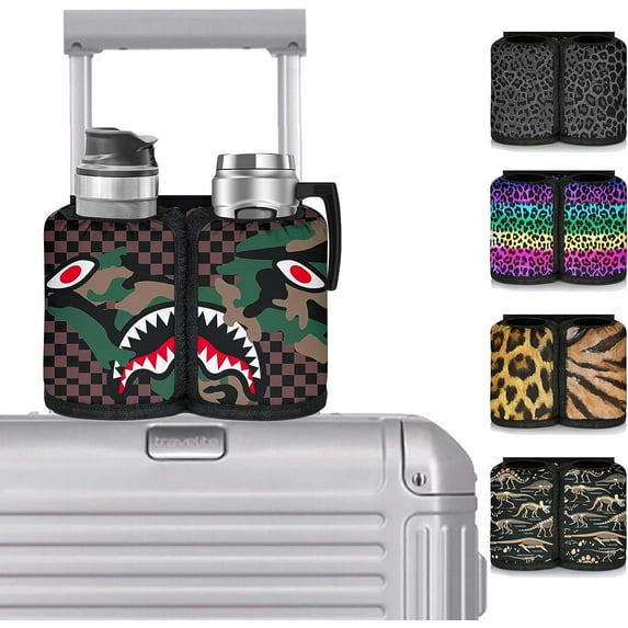 Luggage Cup Holder for Suitcases Travelers Accessories Carry on with Cup Holder Airplane Attachment Drinks Carrier Magic Tape Cup Portable Holder for Luggage Hold Two Coffee Mugs