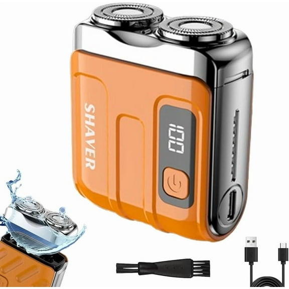 Luggage Electric Shaver, Beard Shaver Suitcase Design, Electric Mini Portable Razor, IPX 7 Waterproof, 300mAh Battery Charging, Dual Blade for Home Travel, Orange