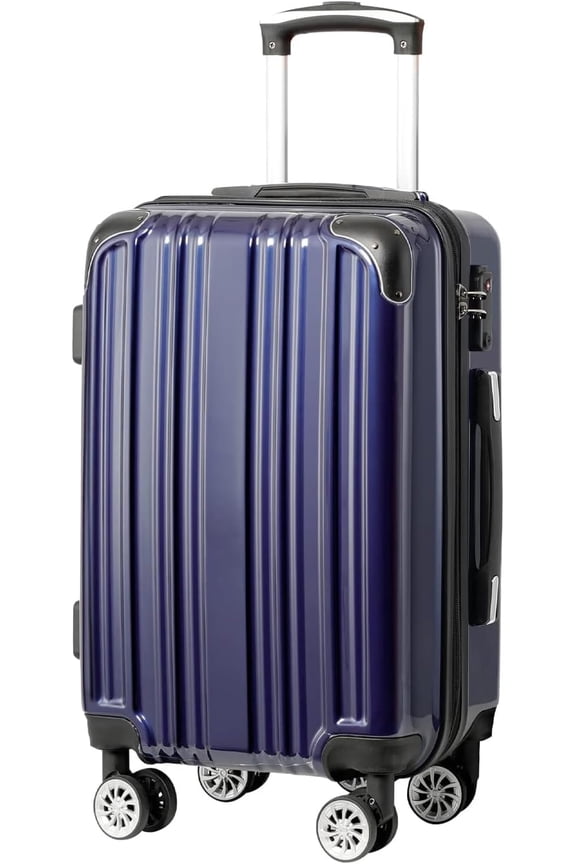 Luggage Expandable(only 28") Suitcase PC+ABS Spinner 20in 24in 28in Carry on (navy new, M(24in))