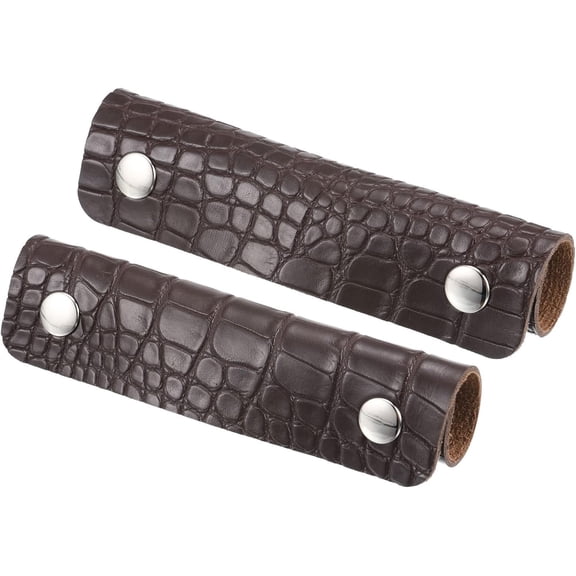 Luggage Handle Wrap, 2 Pack Irregular Pattern PU Handbag Grip Cover Protector Identifier with Clasp for Suitcase Grocery Shopping Bag, Brown