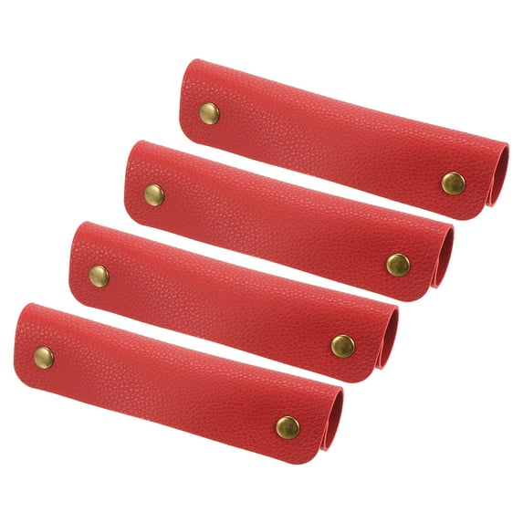 Luggage Handle Wrap, 4 Pack PU Handbag Grip Cover Protector Identifier with Clasp, Red