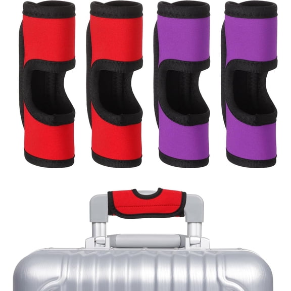 Luggage Handle Wrap, 4 Pcs Hollow Neoprene Handbag Grip Cover Protector Identifiers Suitcase Wraps for Travel Bags, Red/Purple