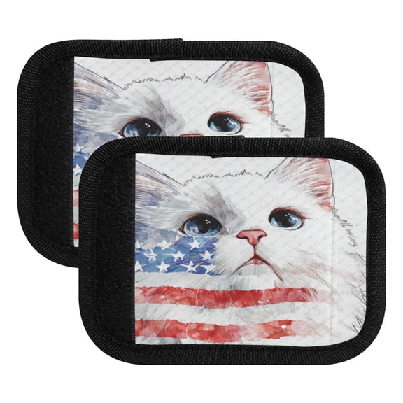 Luggage Handle Wrap for Suitcase 2-Pack Includes Back Information Card American Flag Cat