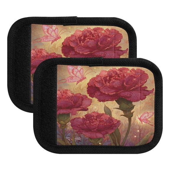 Luggage Handle Wrap for Suitcase 2-Pack Includes Back Information Card Blooming Red Carnations