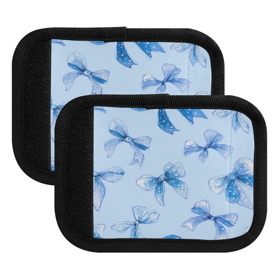 Luggage Handle Wrap for Suitcase 2-Pack Includes Back Information Card Blue Bows and Ribbons