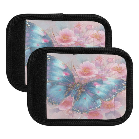 Luggage Handle Wrap for Suitcase 2-Pack Includes Back Information Card Bright Blue Butterfly