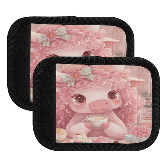Luggage Handle Wrap for Suitcase 2-Pack Includes Back Information Card Cute Little Pink Cow