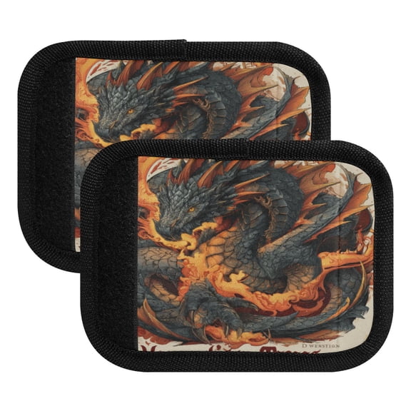 Luggage Handle Wrap for Suitcase 2-Pack Includes Back Information Card Fire-breathing Dragon