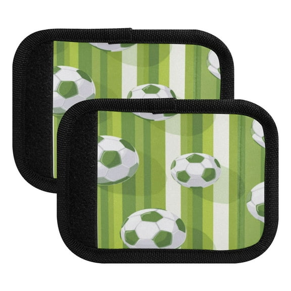 Luggage Handle Wrap for Suitcase 2-Pack Includes Back Information Card Green Footballs Pattern