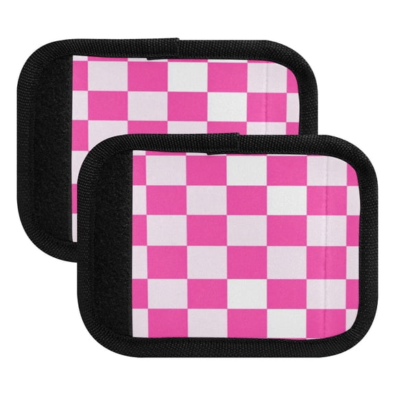 Luggage Handle Wrap for Suitcase 2-Pack Includes Back Information Card Hot Pink Checkered Pattern