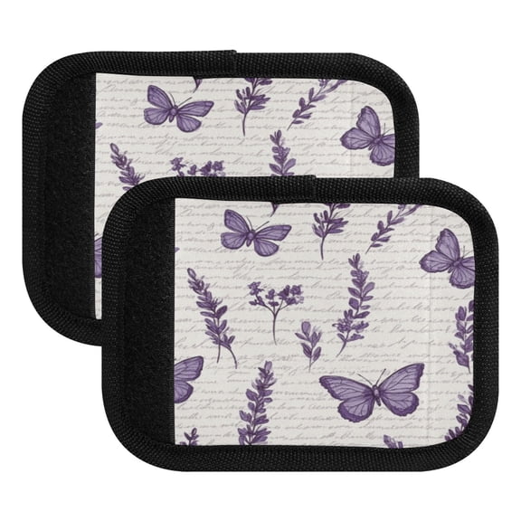 Luggage Handle Wrap for Suitcase 2-Pack Includes Back Information Card Lavender Flowers and Butterflies