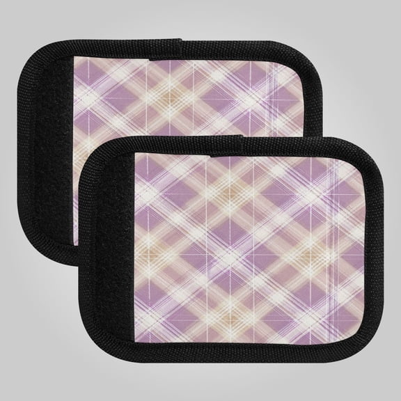Luggage Handle Wrap for Suitcase 2-Pack Includes Back Information Card Light Pink Checkered Pattern