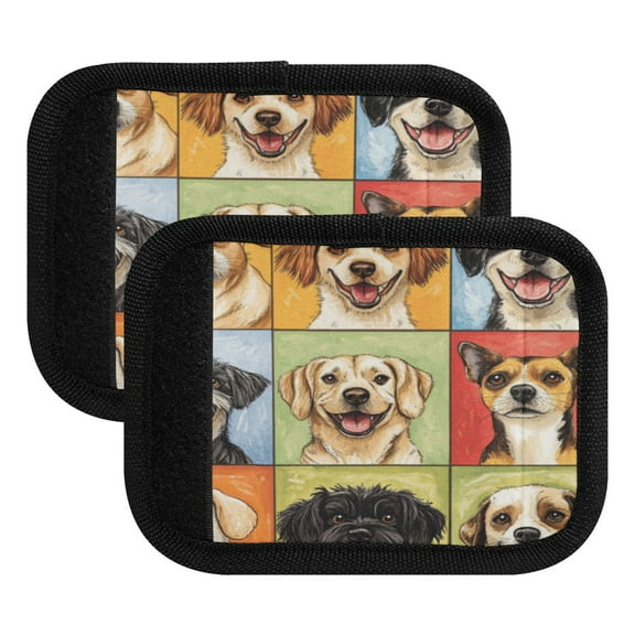 Luggage Handle Wrap for Suitcase 2-Pack Includes Back Information Card Nine-square Grid Dogs