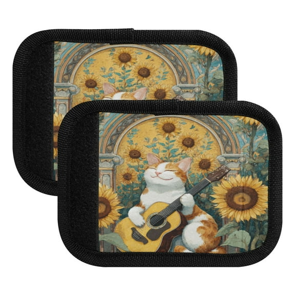 Luggage Handle Wrap for Suitcase 2-Pack Includes Back Information Card Orange Cat Playing Guitar