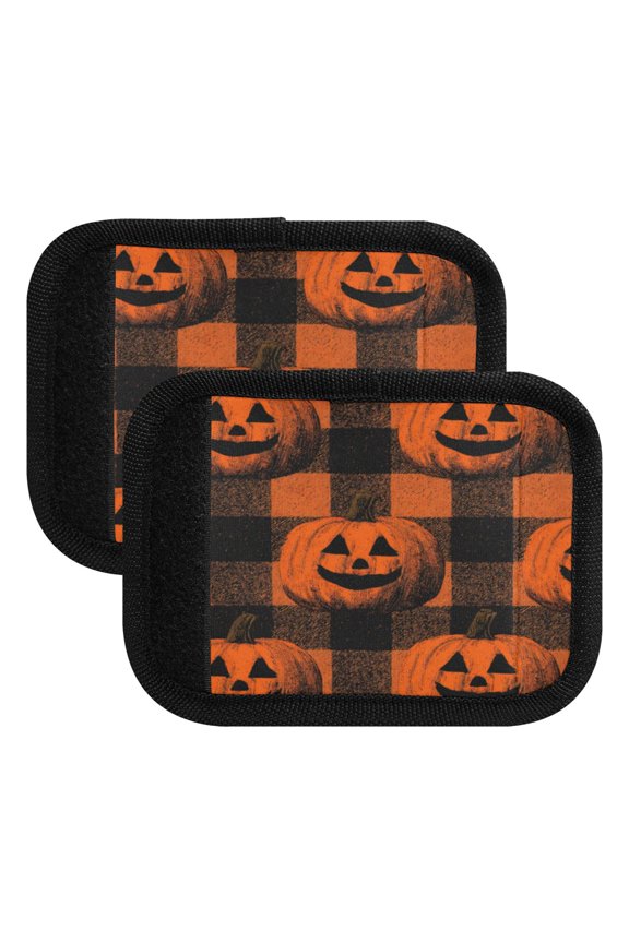 Luggage Handle Wrap for Suitcase 2-Pack Includes Back Information Card Orange Striped Smiley Pumpkins