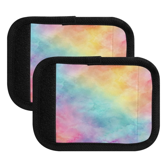 Luggage Handle Wrap for Suitcase 2-Pack Includes Back Information Card Pastel Rainbow Tie-dye Pattern