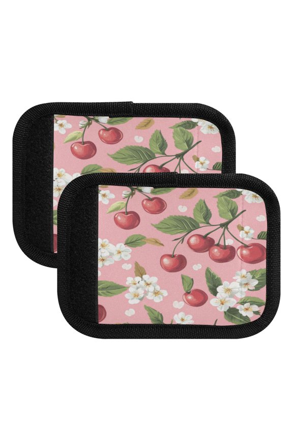 Luggage Handle Wrap for Suitcase 2-Pack Includes Back Information Card Pink Cherry Flowers Pattern