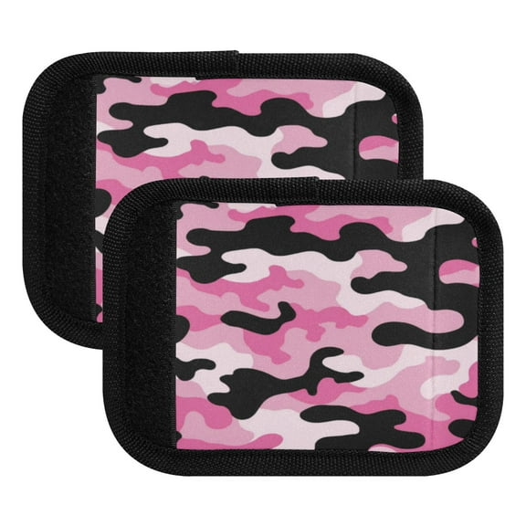 Luggage Handle Wrap for Suitcase 2-Pack Includes Back Information Card Pink and Black Camouflage Pattern